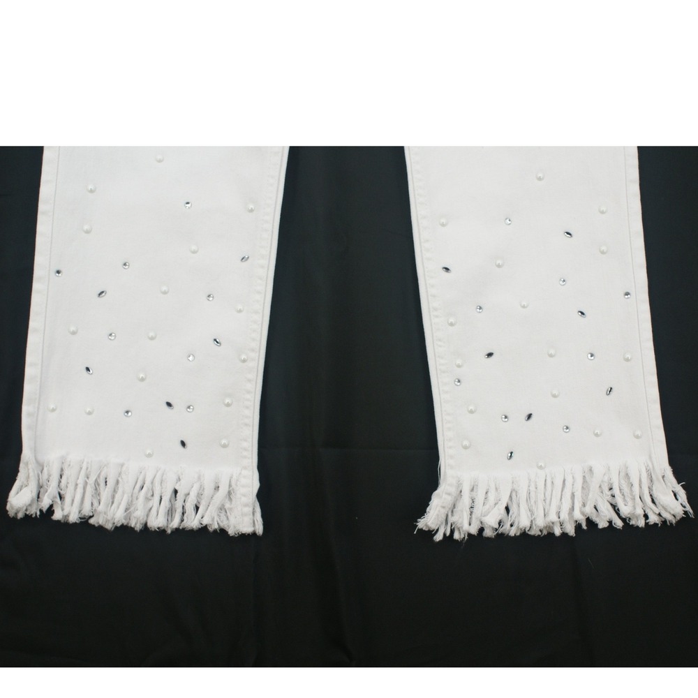 Rafaella Weekend White Embellished Fringe Hem Slimming Jeans Womens 12 Pearl Gem - Picture 8 of 10